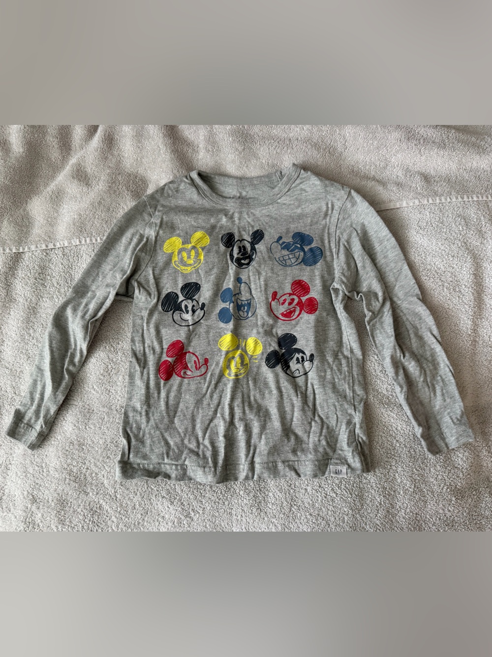 GAP Grey Long-Sleeve Mickey Mouse Faces Graphic Tee